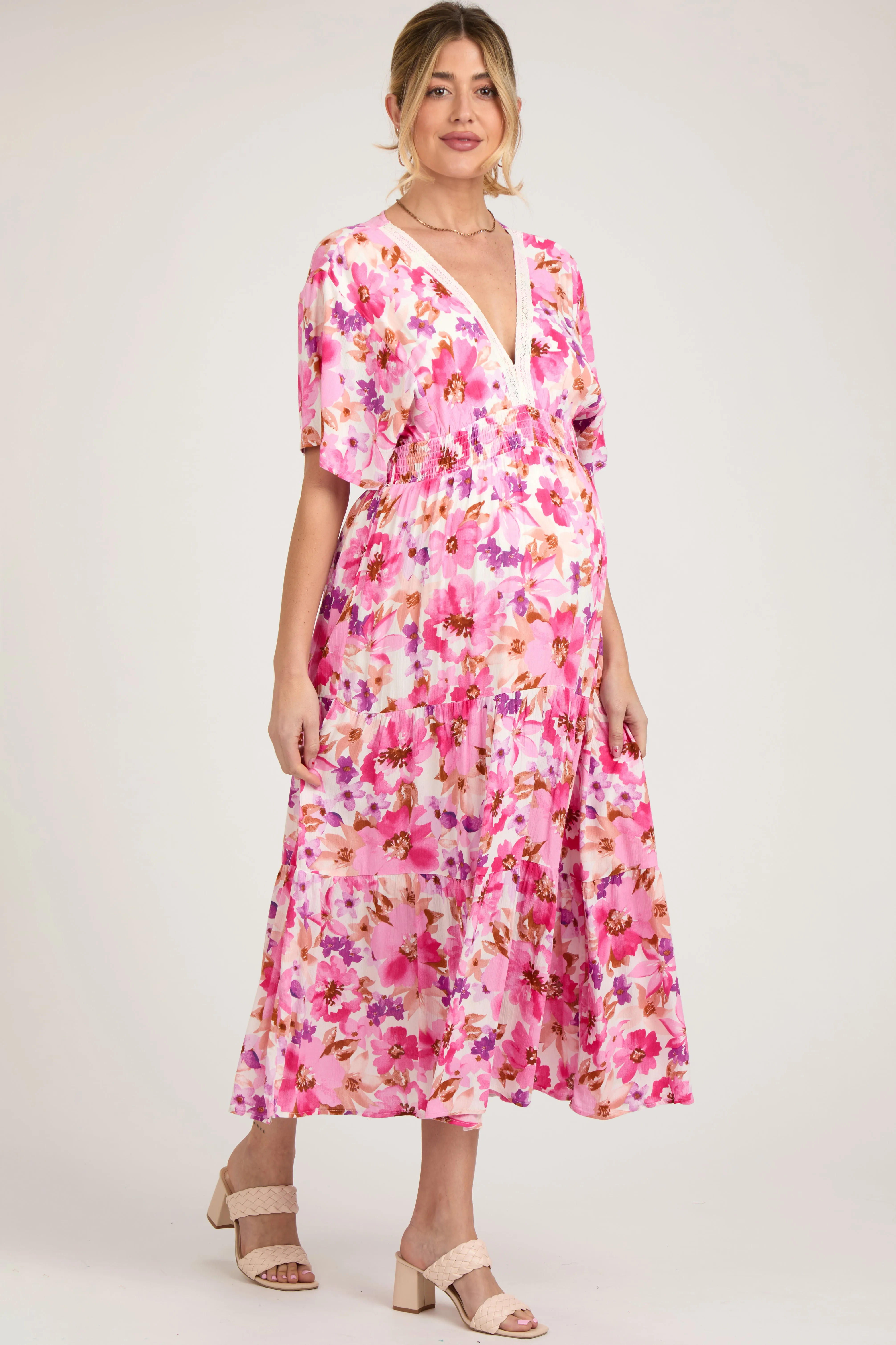 Fuchsia Multi-Color Floral Tiered Maternity Maxi Dress sold by Pinkblush product image thumbnail 2