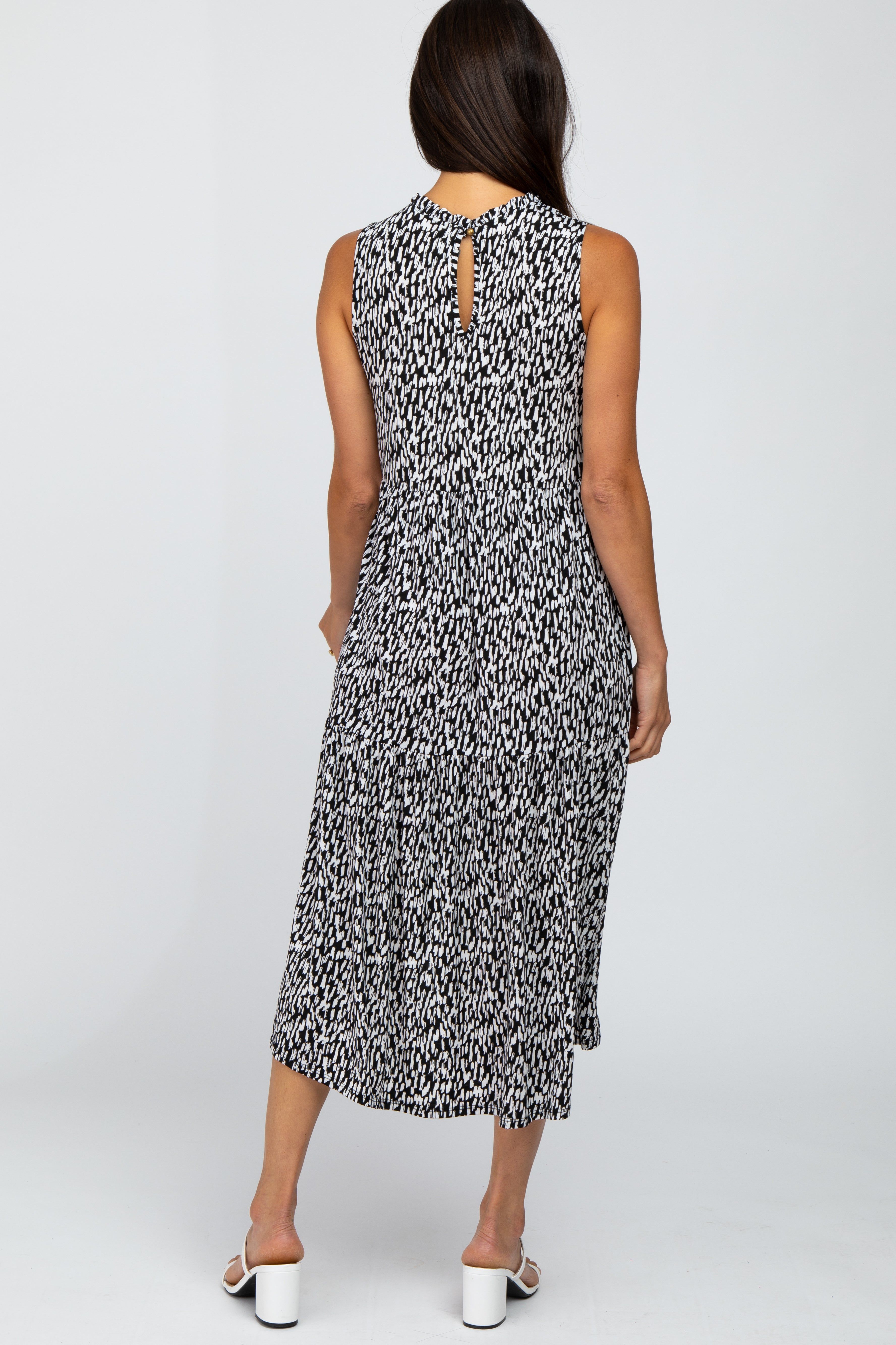 Black Printed Ruffle Hem Hi-Low Midi Dress sold by Pinkblush product image thumbnail 3