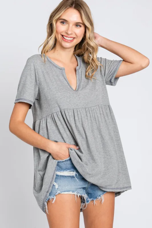 Grey V Neck Top sold by Pinkblush
