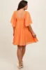 Orange Square Neck Pleated Flutter Short Sleeve Maternity Dress sold by Pinkblush