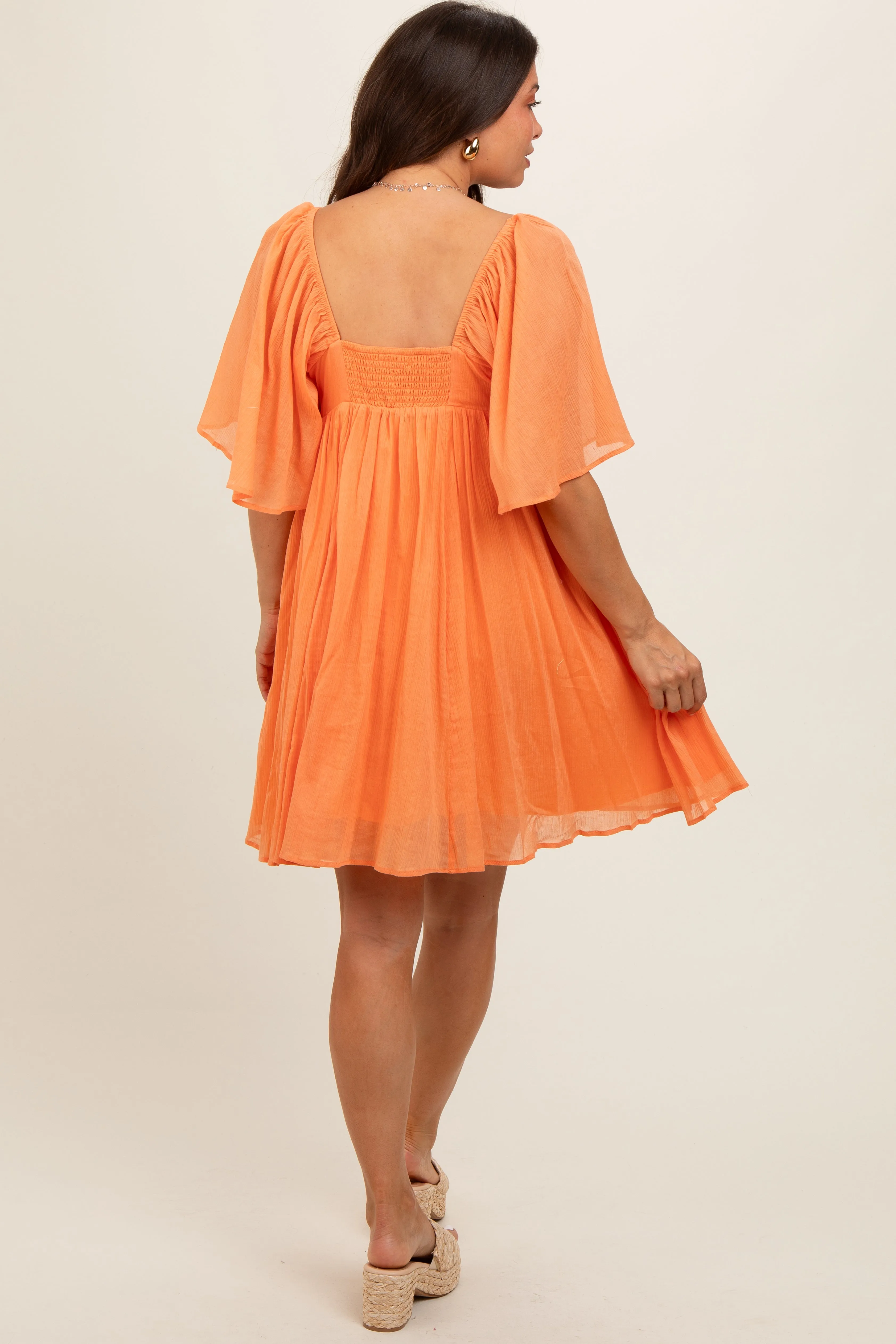 Orange Square Neck Pleated Flutter Short Sleeve Maternity Dress sold by Pinkblush product image thumbnail 4