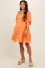 Orange Square Neck Pleated Flutter Short Sleeve Maternity Dress sold by Pinkblush