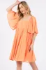 Orange Square Neck Pleated Flutter Short Sleeve Maternity Dress sold by Pinkblush