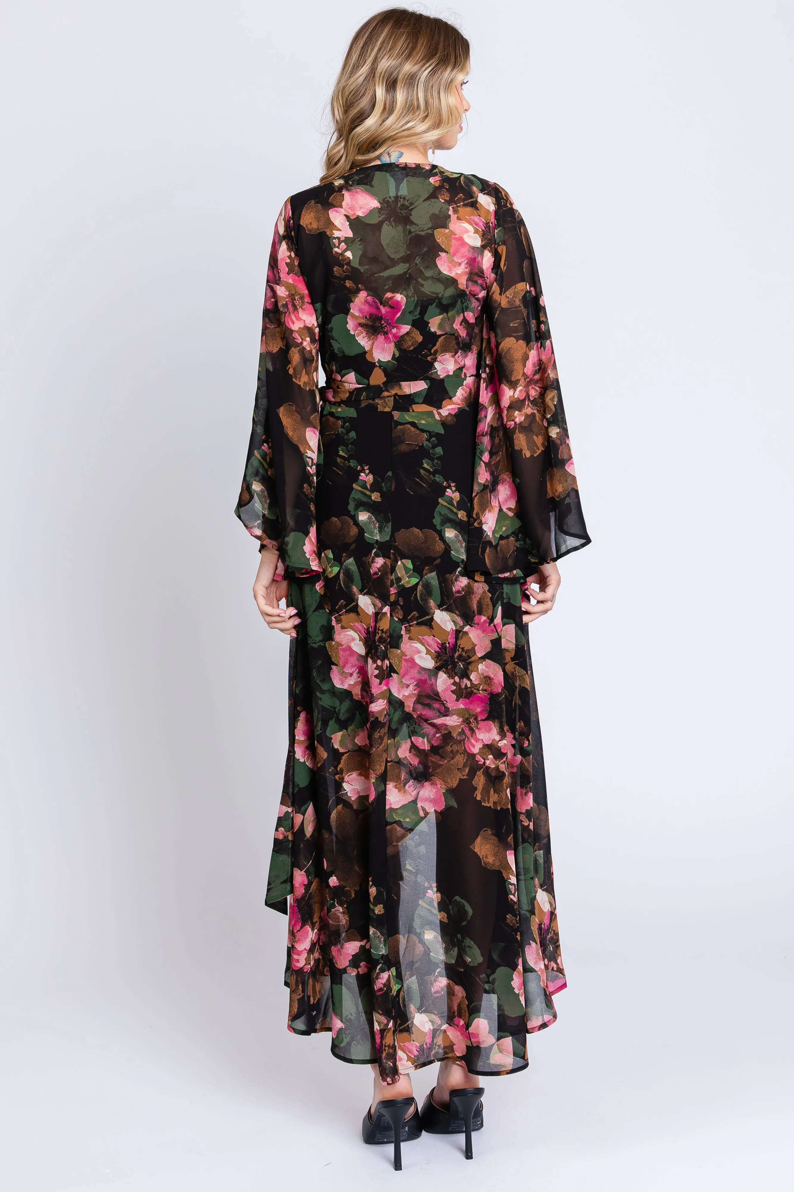 Green Floral Chiffon Wrap Front Hi-Low Dress sold by Pinkblush product image thumbnail 3