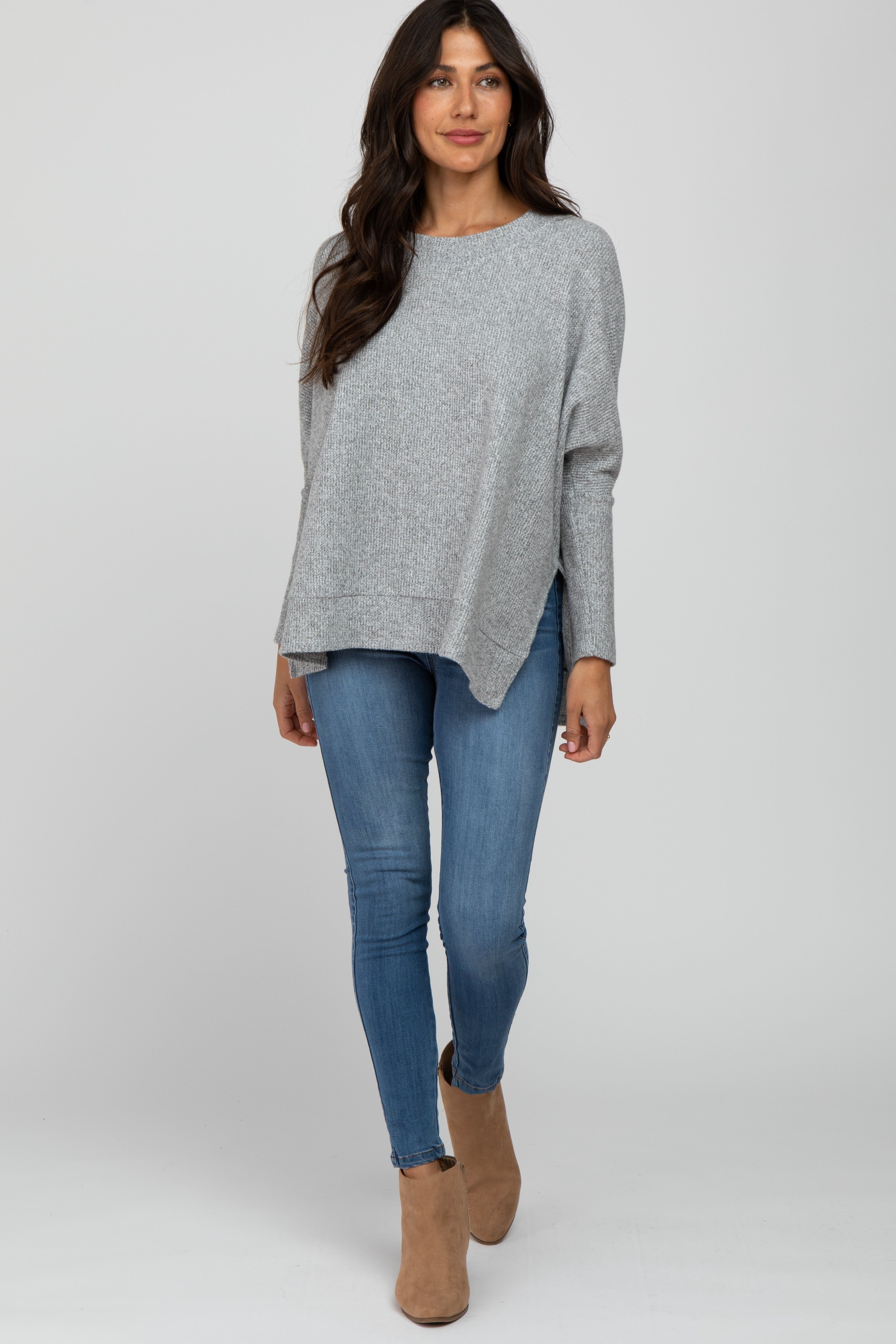 Heather Grey Soft Knit Long Sleeve Top sold by Pinkblush product image thumbnail 2
