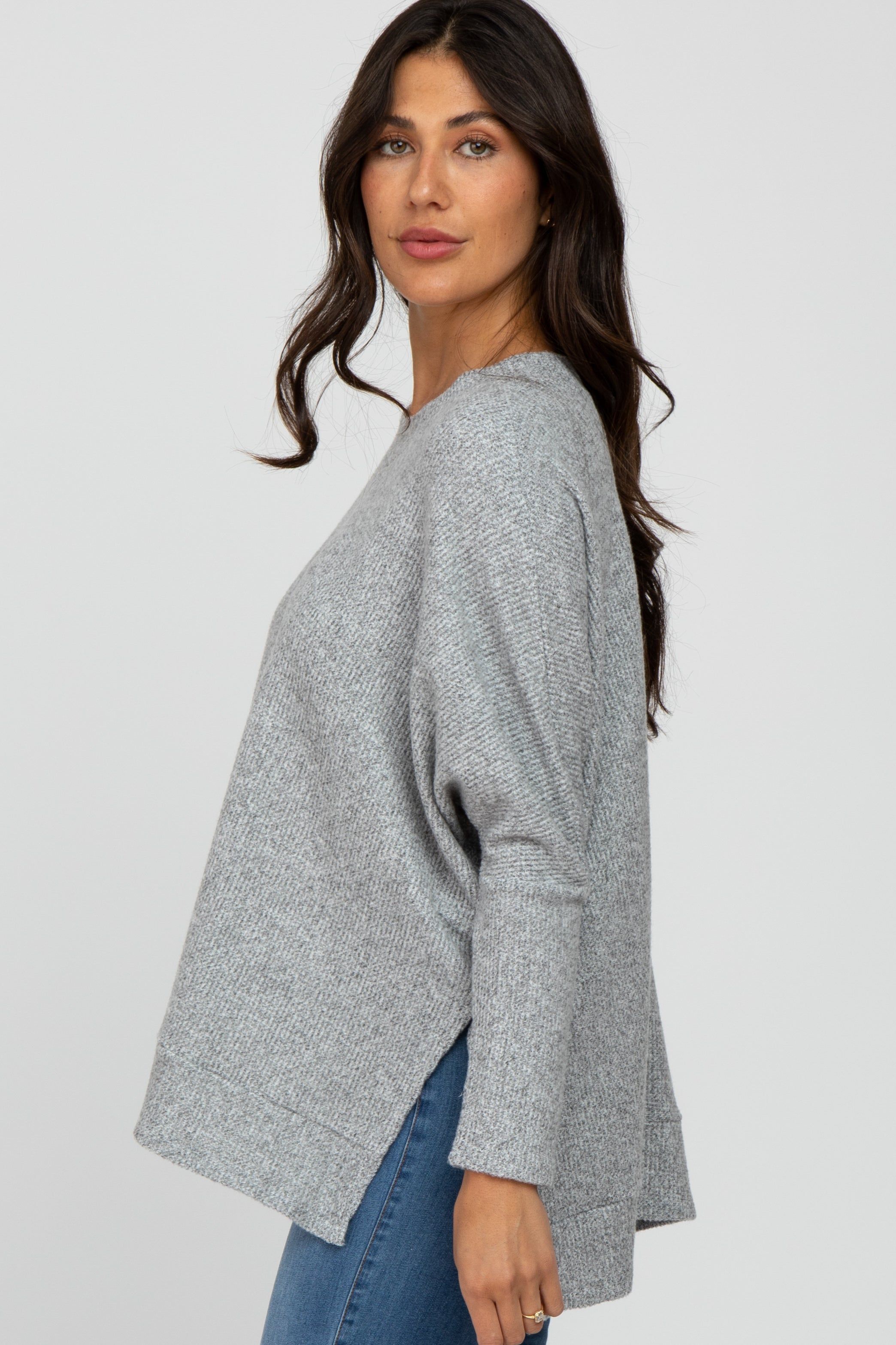 Heather Grey Soft Knit Long Sleeve Top sold by Pinkblush product image thumbnail 3