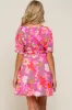 Fuchsia Floral Smocked Puff Sleeve Maternity Dress sold by Pinkblush