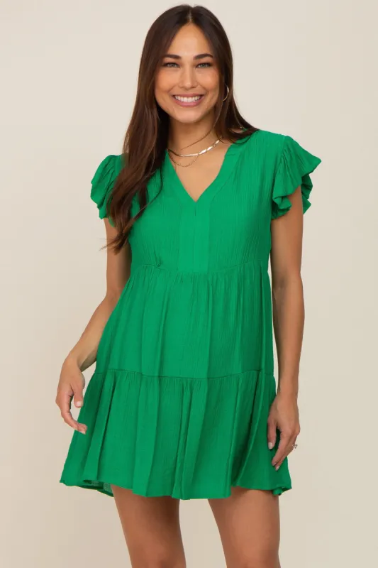 Green Ruffle Sleeve Tiered Maternity Dress sold by Pinkblush