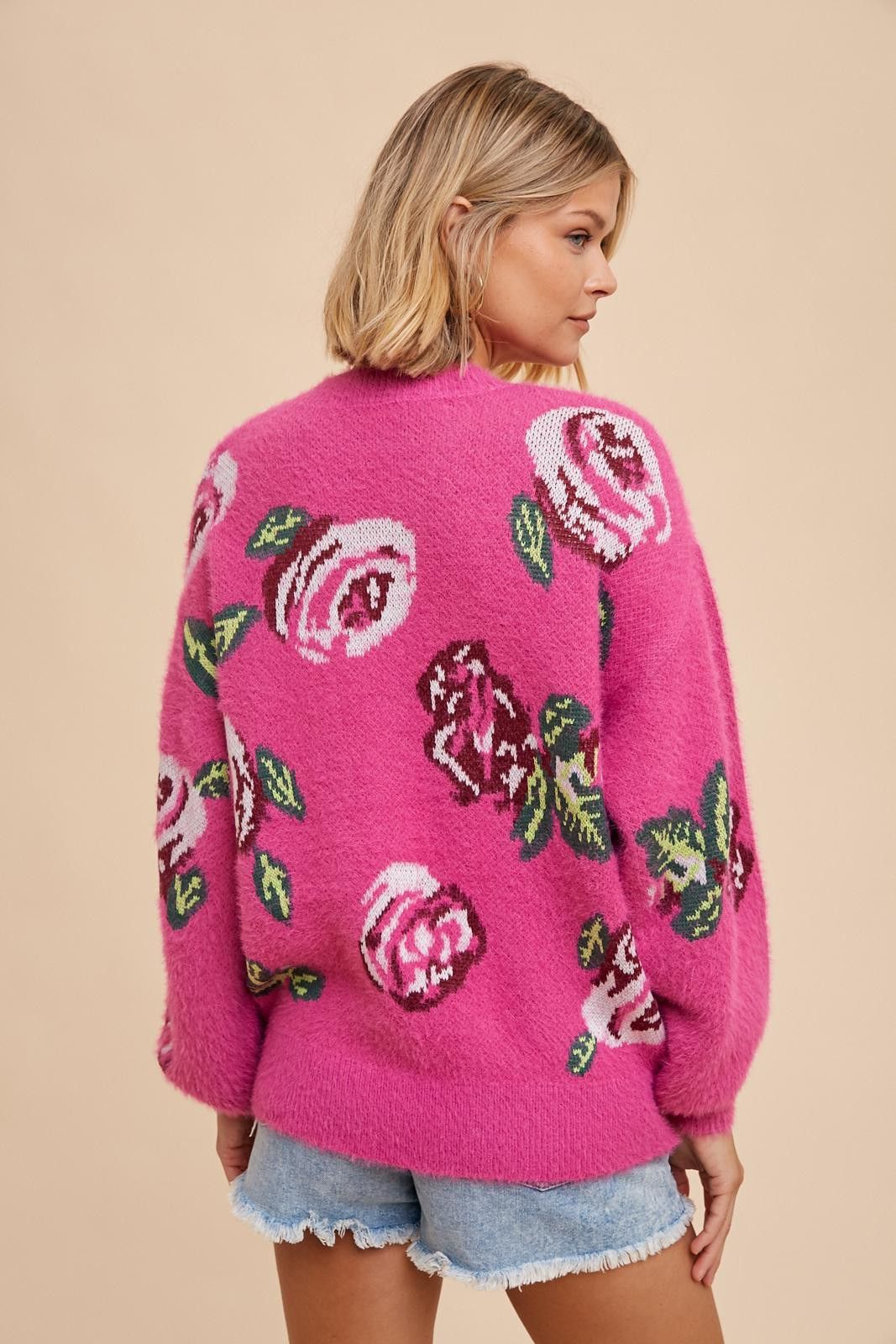 Fuchsia Floral Fuzzy Knit Sweater sold by Pinkblush product image thumbnail 4