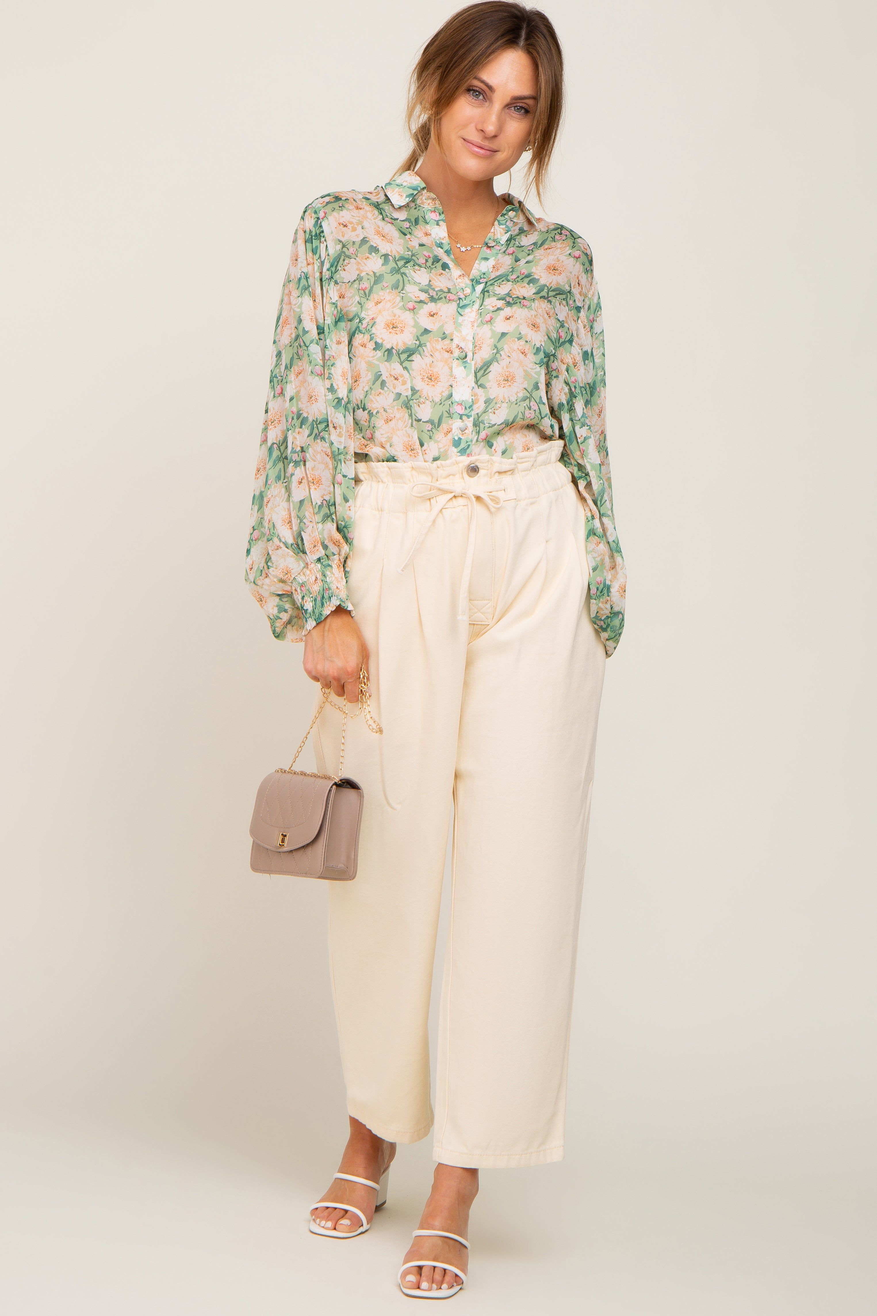 Green Floral Button Up Blouse sold by Pinkblush product image thumbnail 4