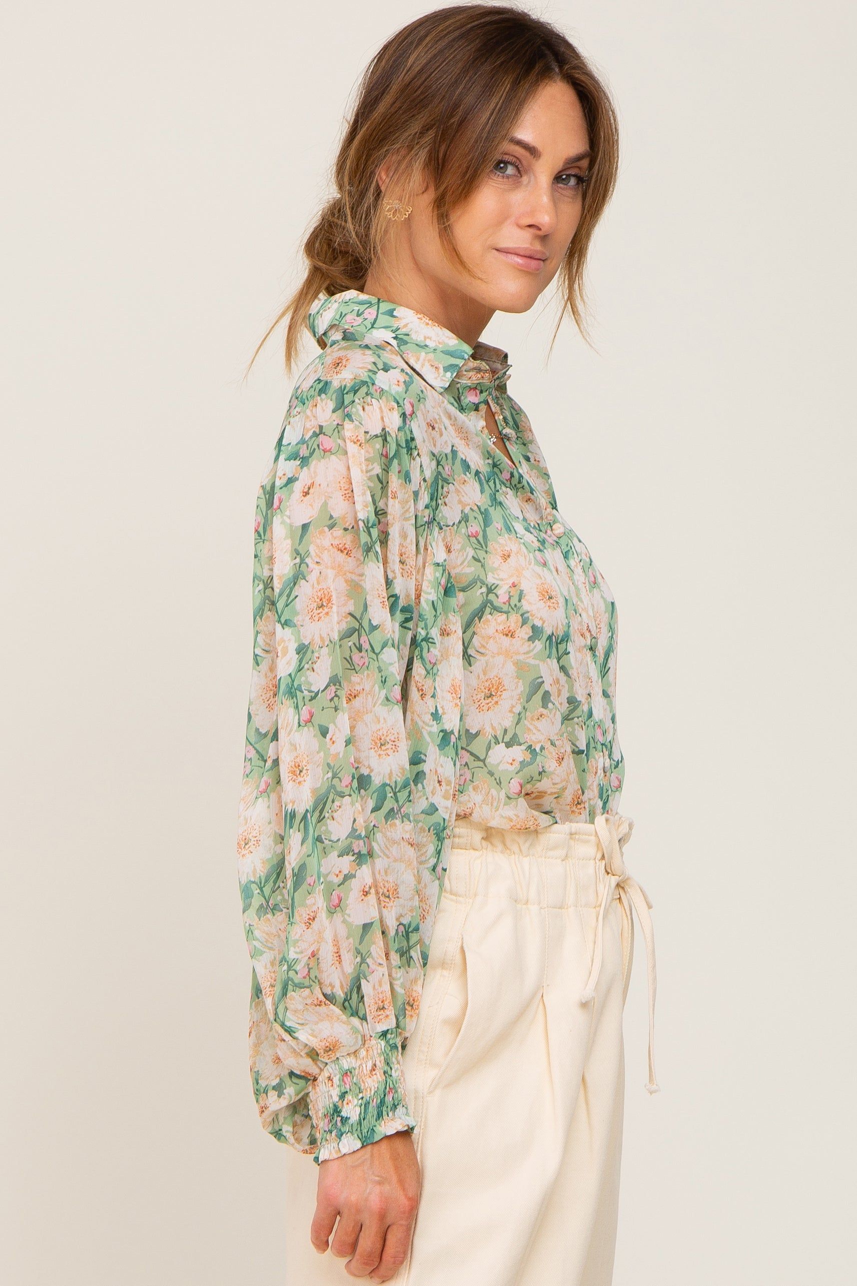 Green Floral Button Up Blouse sold by Pinkblush product image thumbnail 2