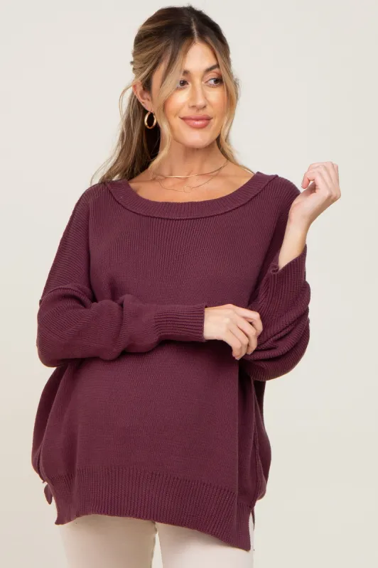 Plum Exposed Seam Side Slit Maternity Sweater sold by Pinkblush