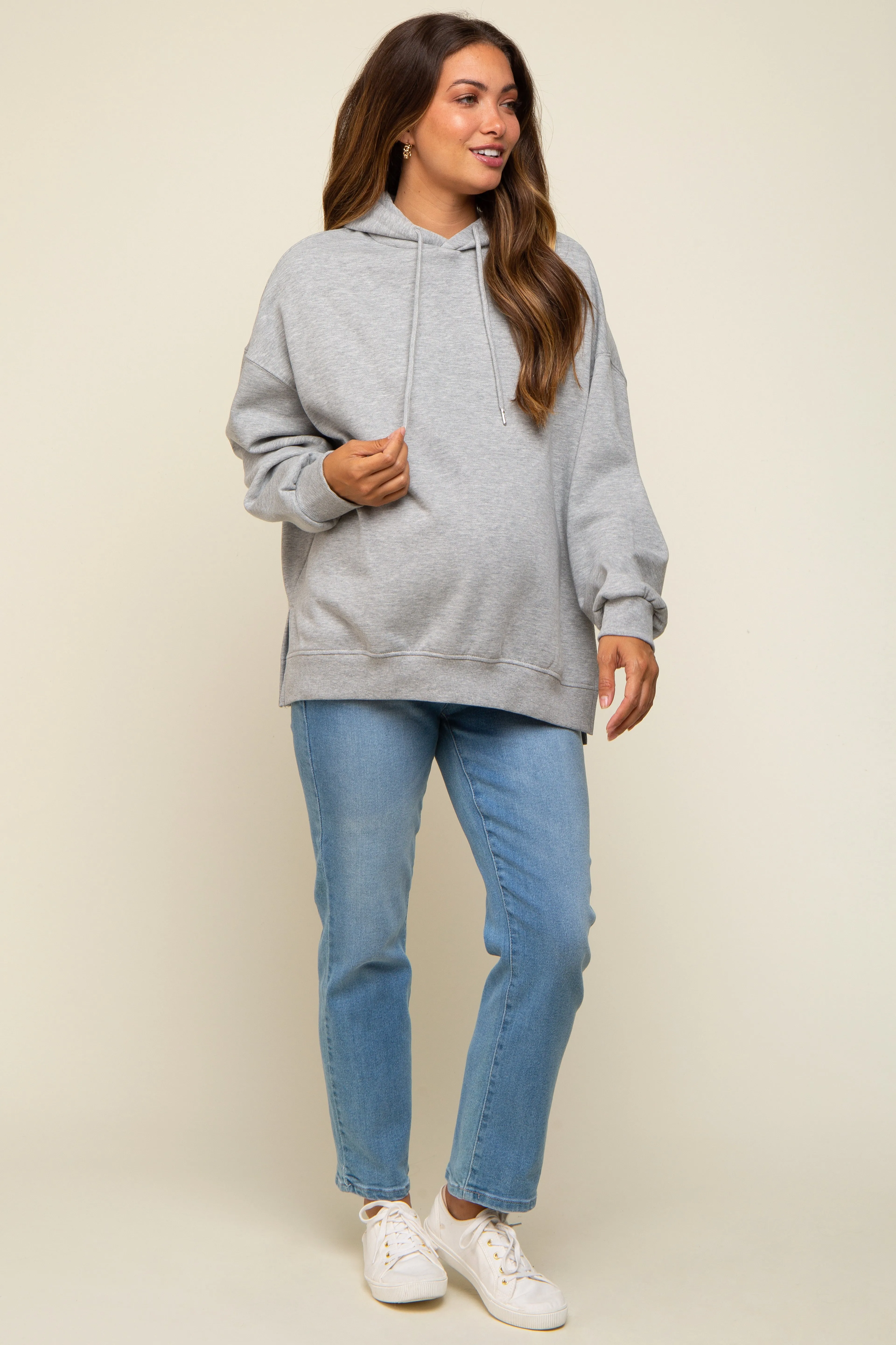Heather Grey Drawstring Maternity Hoodie sold by Pinkblush
