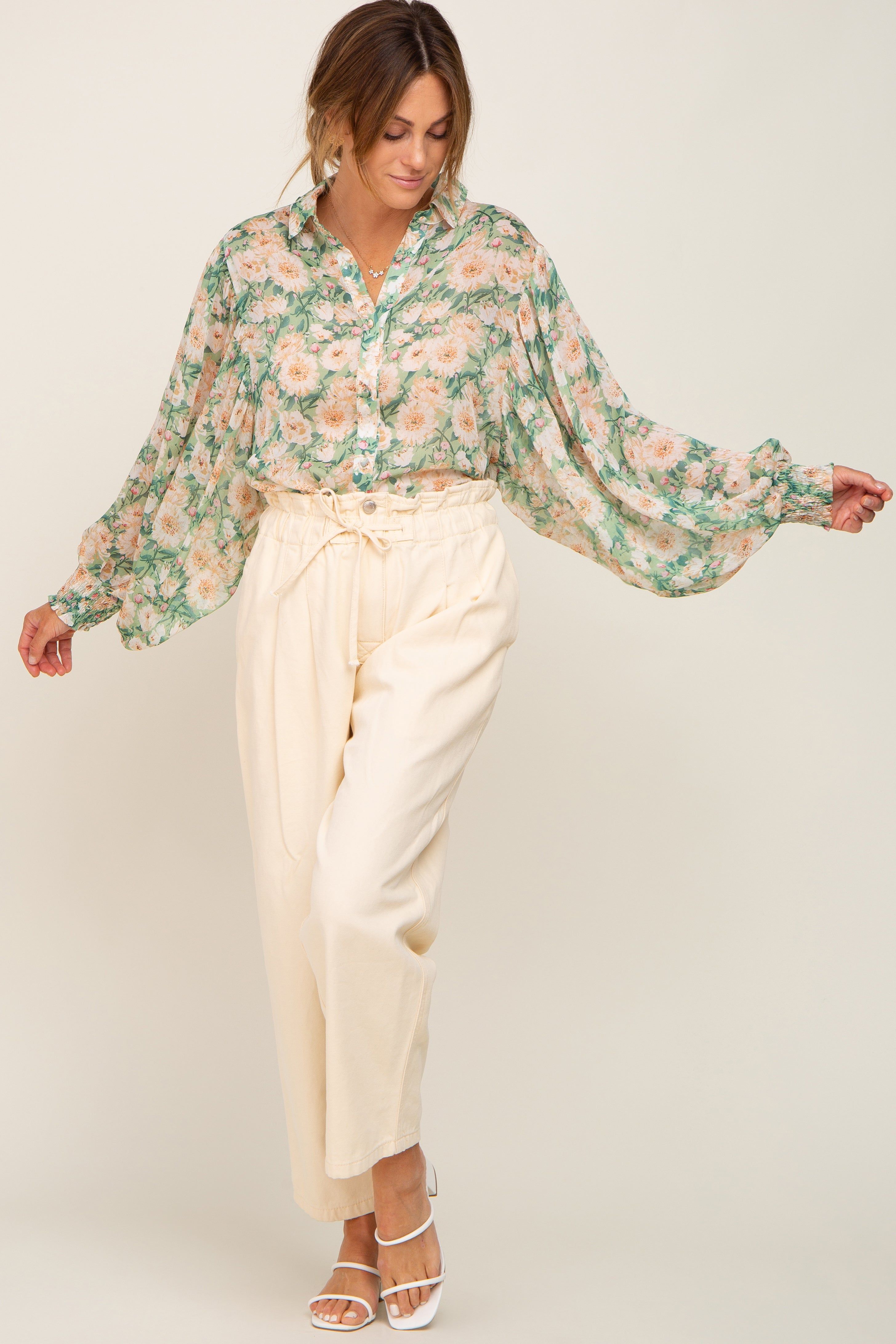 Green Floral Button Up Blouse sold by Pinkblush product image thumbnail 5