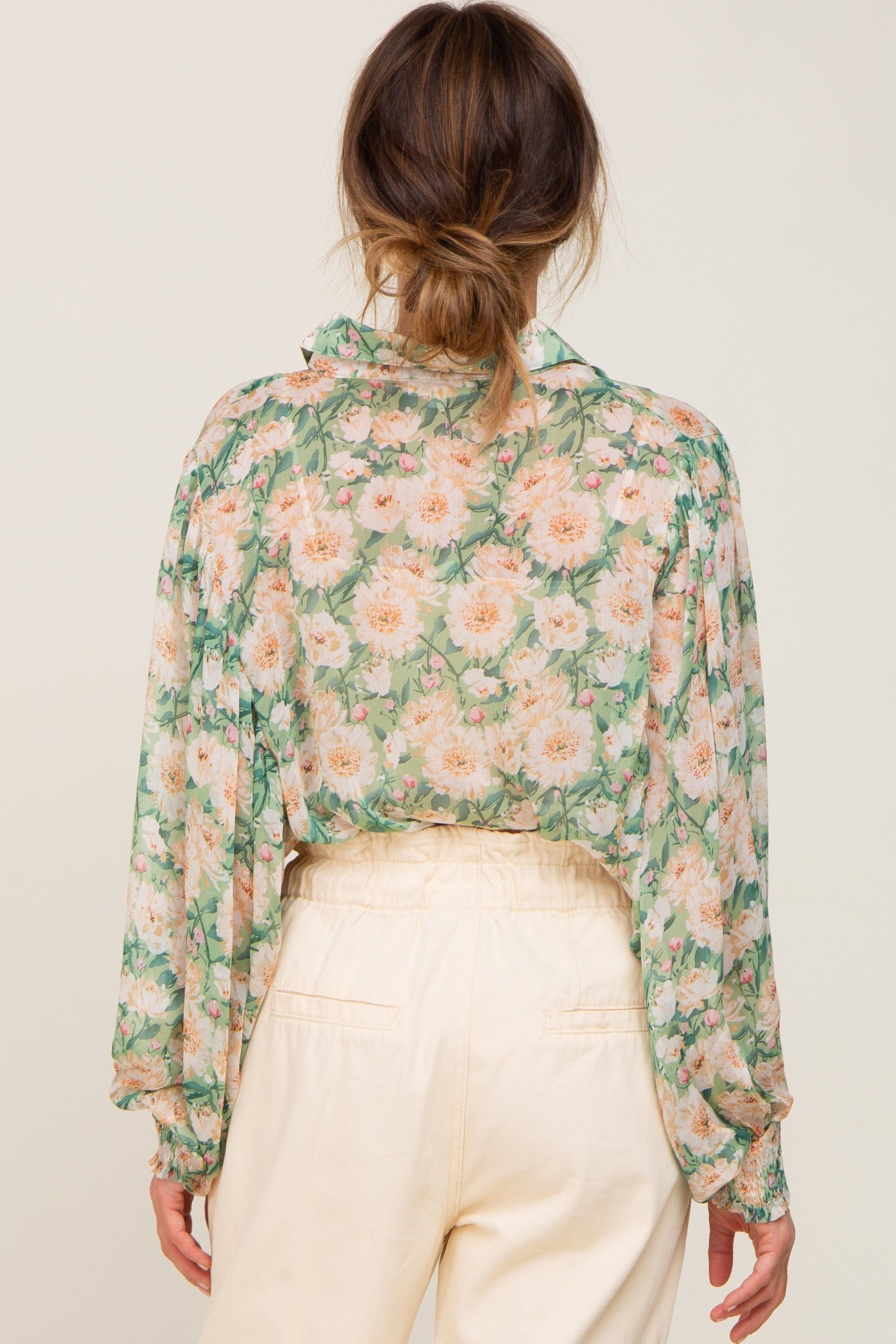 Green Floral Button Up Blouse sold by Pinkblush product image thumbnail 3