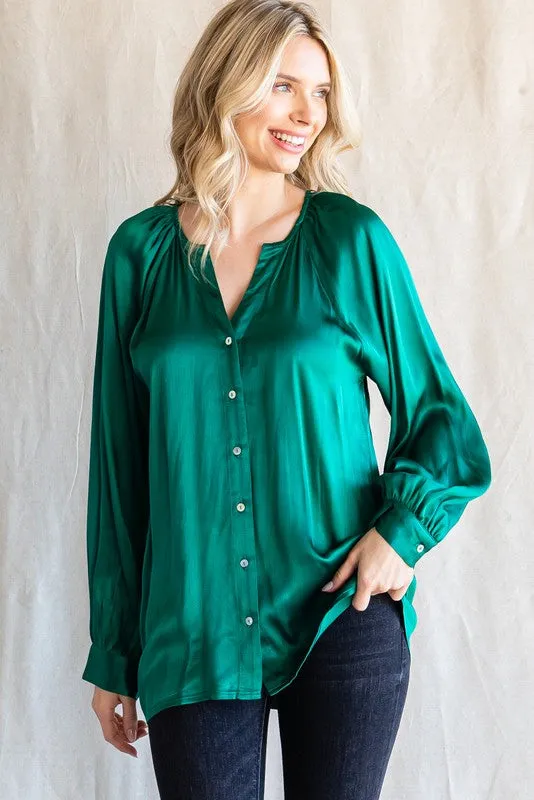 Green Button-Down Long Sleeve Blouse sold by Pinkblush
