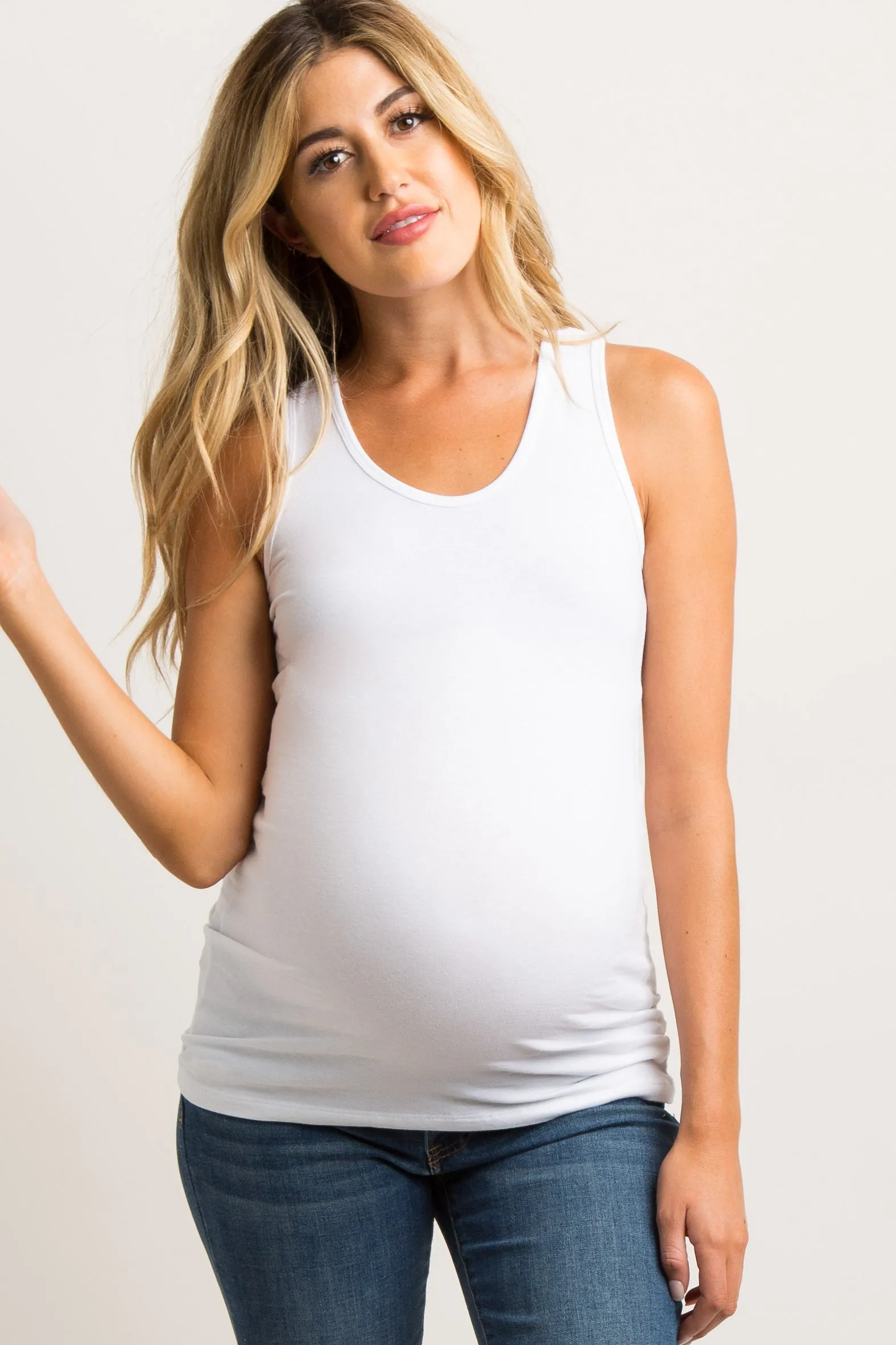 White Fitted Maternity Tank Top sold by Pinkblush
