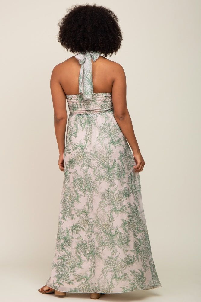 Green Floral Halter Chiffon Maxi Dress sold by Pinkblush product image thumbnail 3