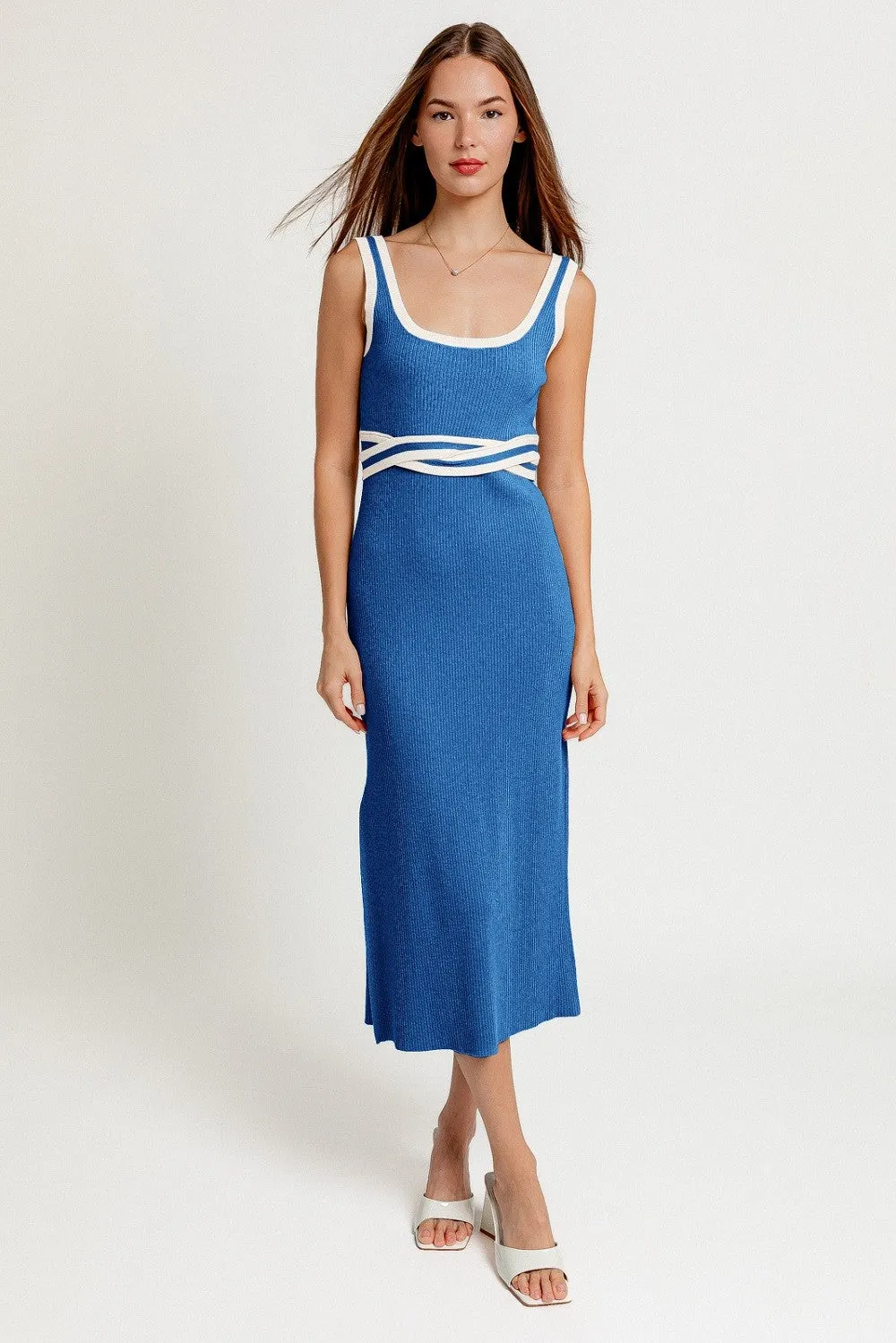 Navy Ribbed Square Neck Side Slit Maternity Dress sold by Pinkblush product image thumbnail 4