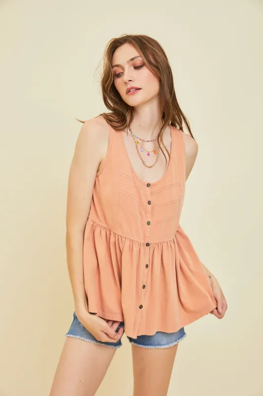 Apricot Tank Top With Button-Down Detail sold by Pinkblush