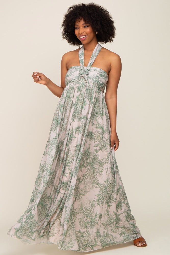 Green Floral Halter Chiffon Maxi Dress sold by Pinkblush product image thumbnail 4