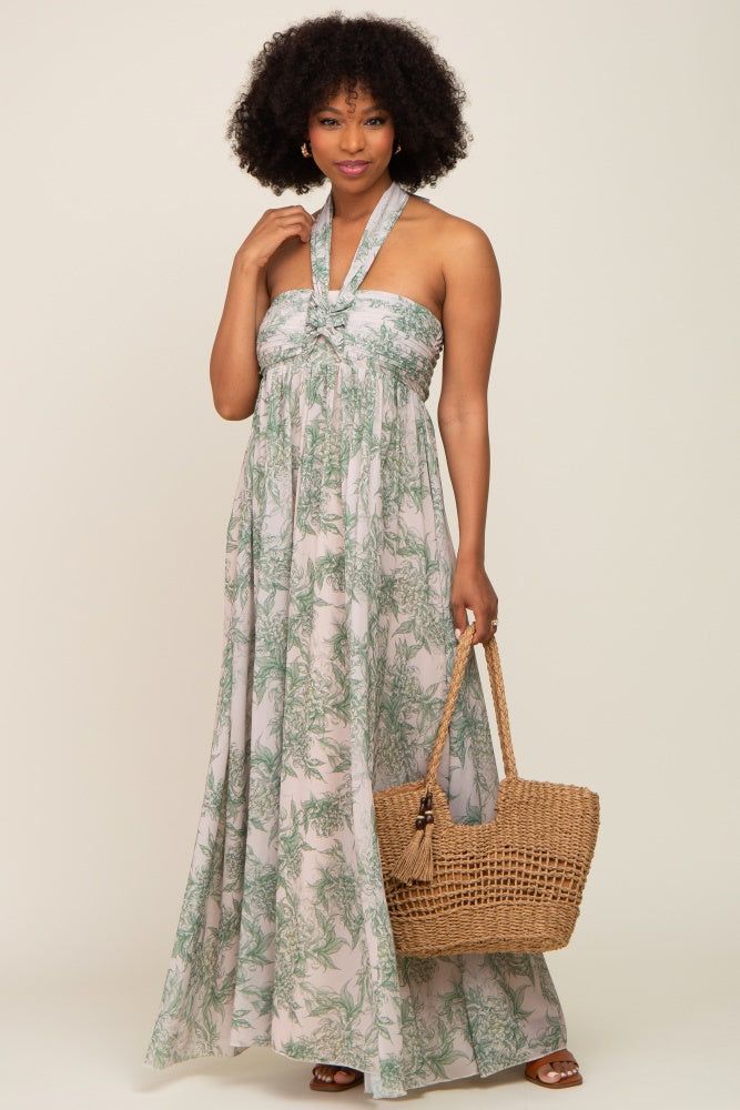 Green Floral Halter Chiffon Maxi Dress sold by Pinkblush