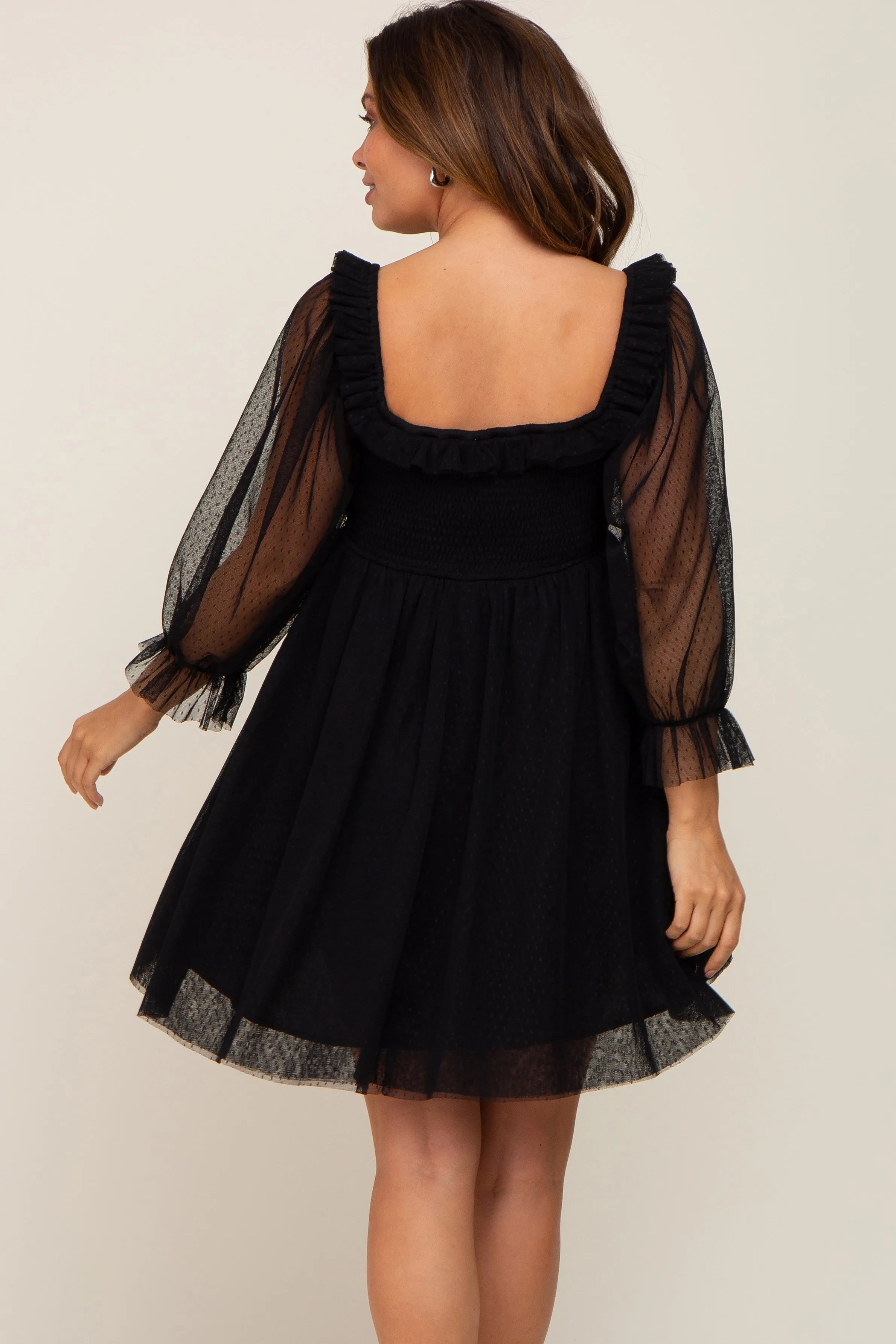 Black Polka Dot Mesh 3/4 Sleeve Maternity Dress sold by Pinkblush product image thumbnail 3