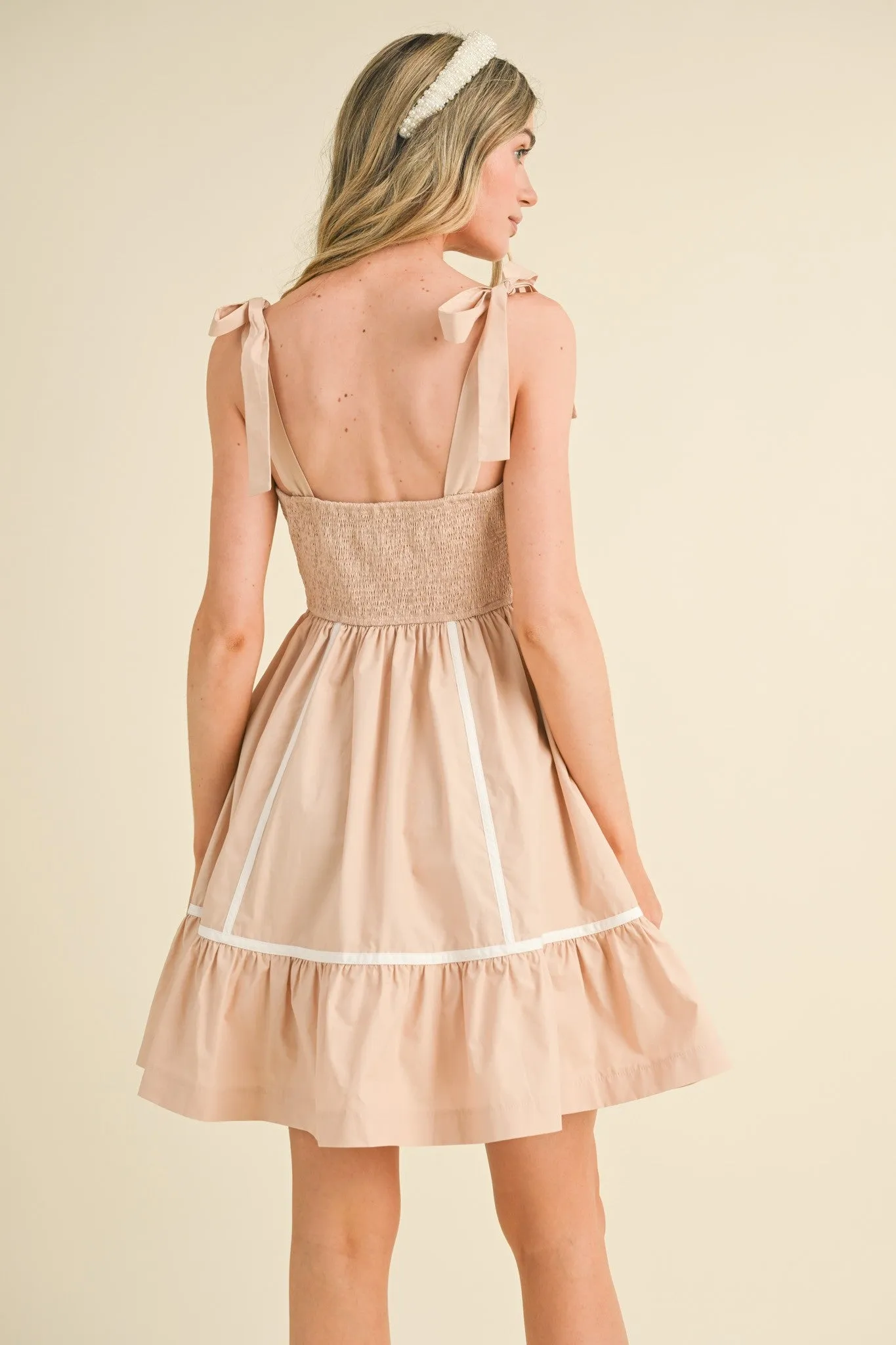 Taupe White Contrast Binding Mini Dress sold by Pinkblush product image thumbnail 5
