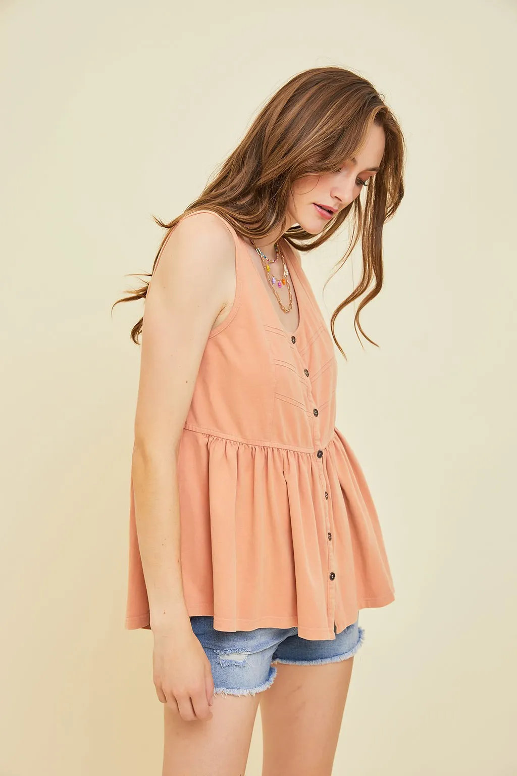 Apricot Tank Top With Button-Down Detail sold by Pinkblush product image thumbnail 2