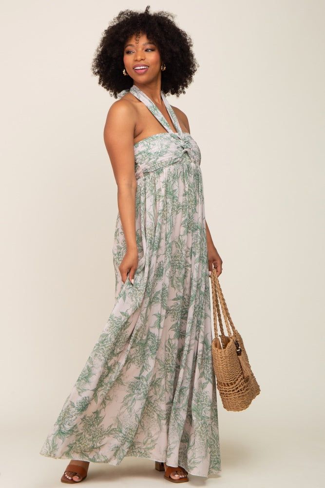 Green Floral Halter Chiffon Maxi Dress sold by Pinkblush product image thumbnail 5