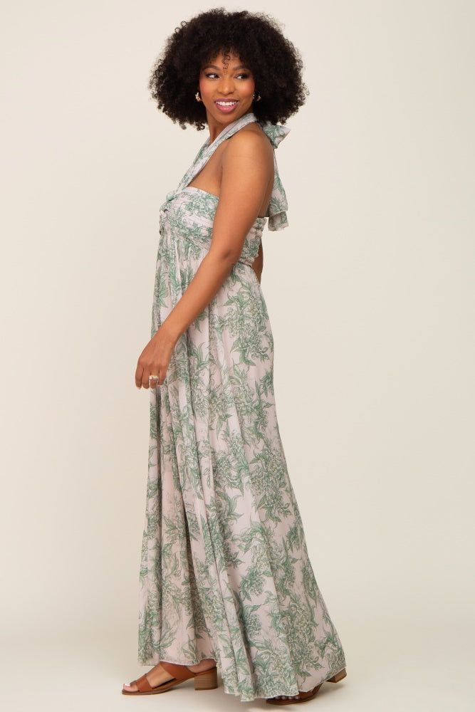 Green Floral Halter Chiffon Maxi Dress sold by Pinkblush product image thumbnail 2