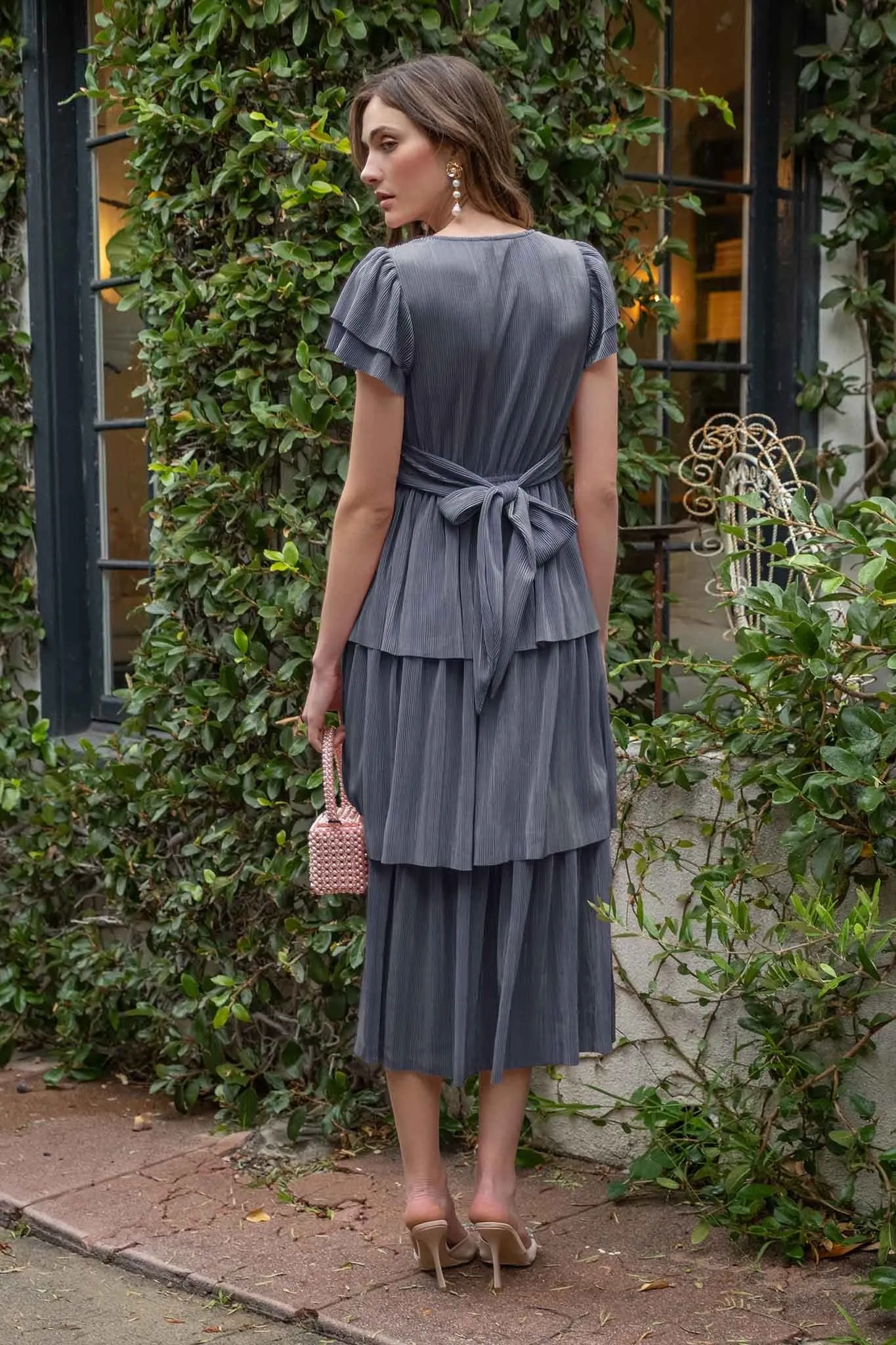 Blue Pleated Tiered Midi Dress sold by Pinkblush product image thumbnail 2