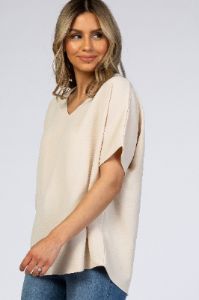 Beige Short Sleeve Blouse sold by Pinkblush