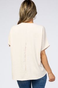 Beige Short Sleeve Blouse sold by Pinkblush