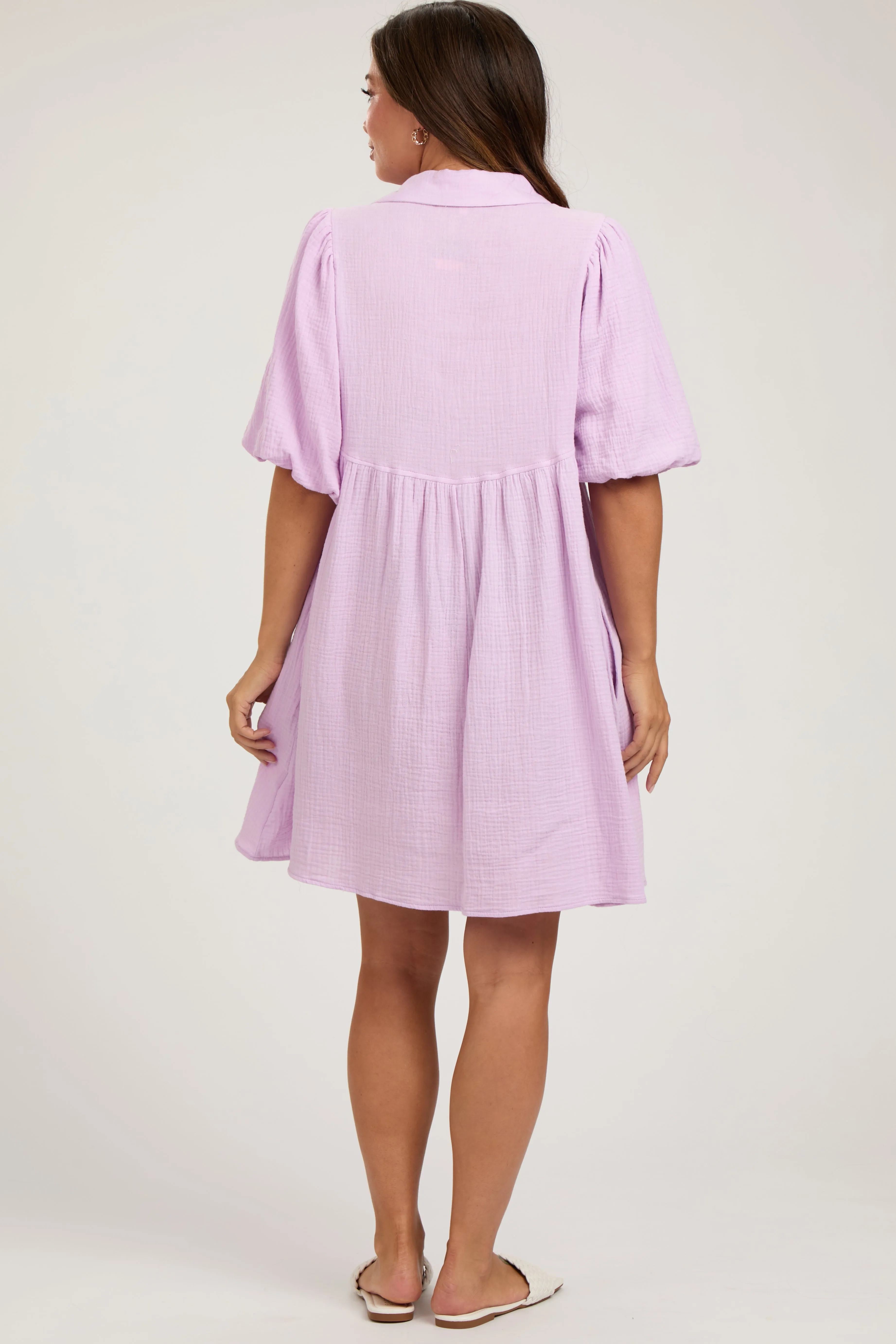 Lavender Button Down Bubble Sleeve Collared Maternity Dress sold by Pinkblush product image thumbnail 4