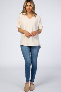 Beige Short Sleeve Blouse sold by Pinkblush