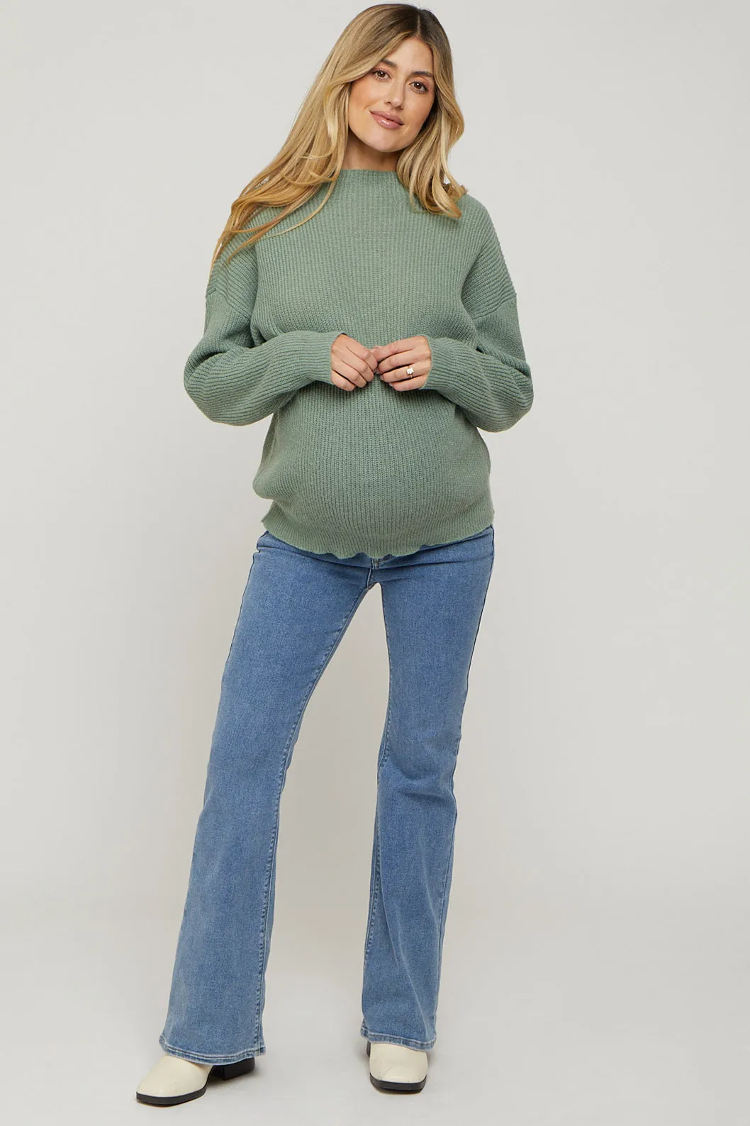 Olive Mock Neck Lightweight Maternity Sweater sold by Pinkblush product image thumbnail 4