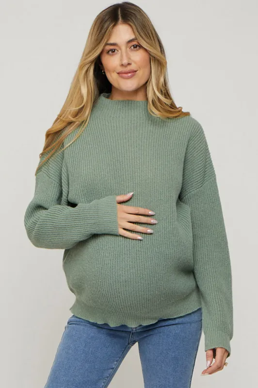 Olive Mock Neck Lightweight Maternity Sweater sold by Pinkblush