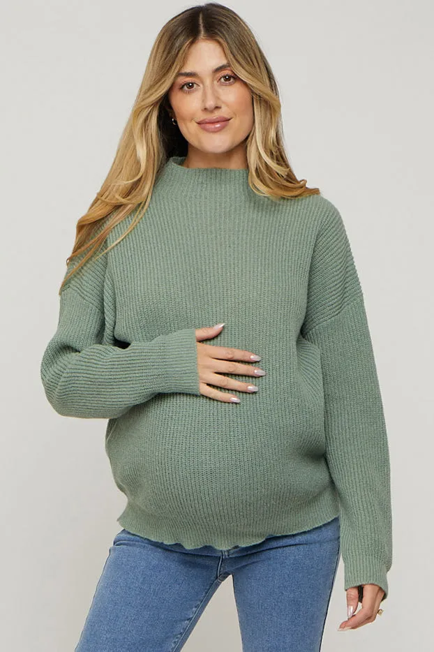 Olive Mock Neck Lightweight Maternity Sweater sold by Pinkblush