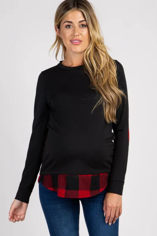 PinkBlush Black Solid Plaid Accent Long Sleeve Maternity Top sold by Pinkblush