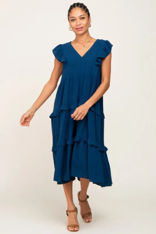 Navy Sleeveless Ruffle Tiered Dress sold by Pinkblush