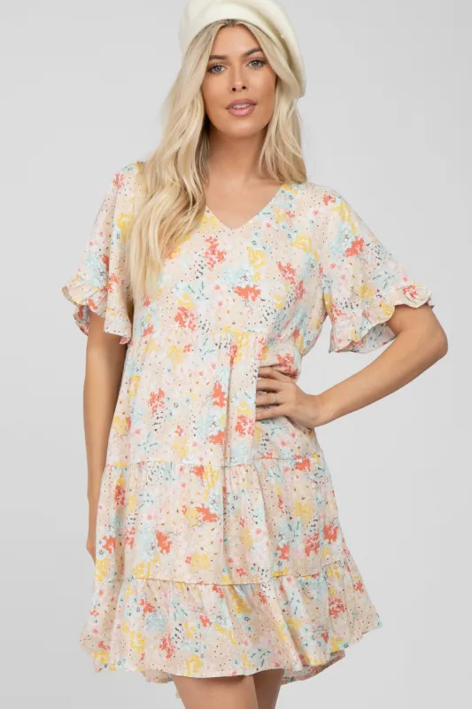 Beige Floral Tiered Dress sold by Pinkblush