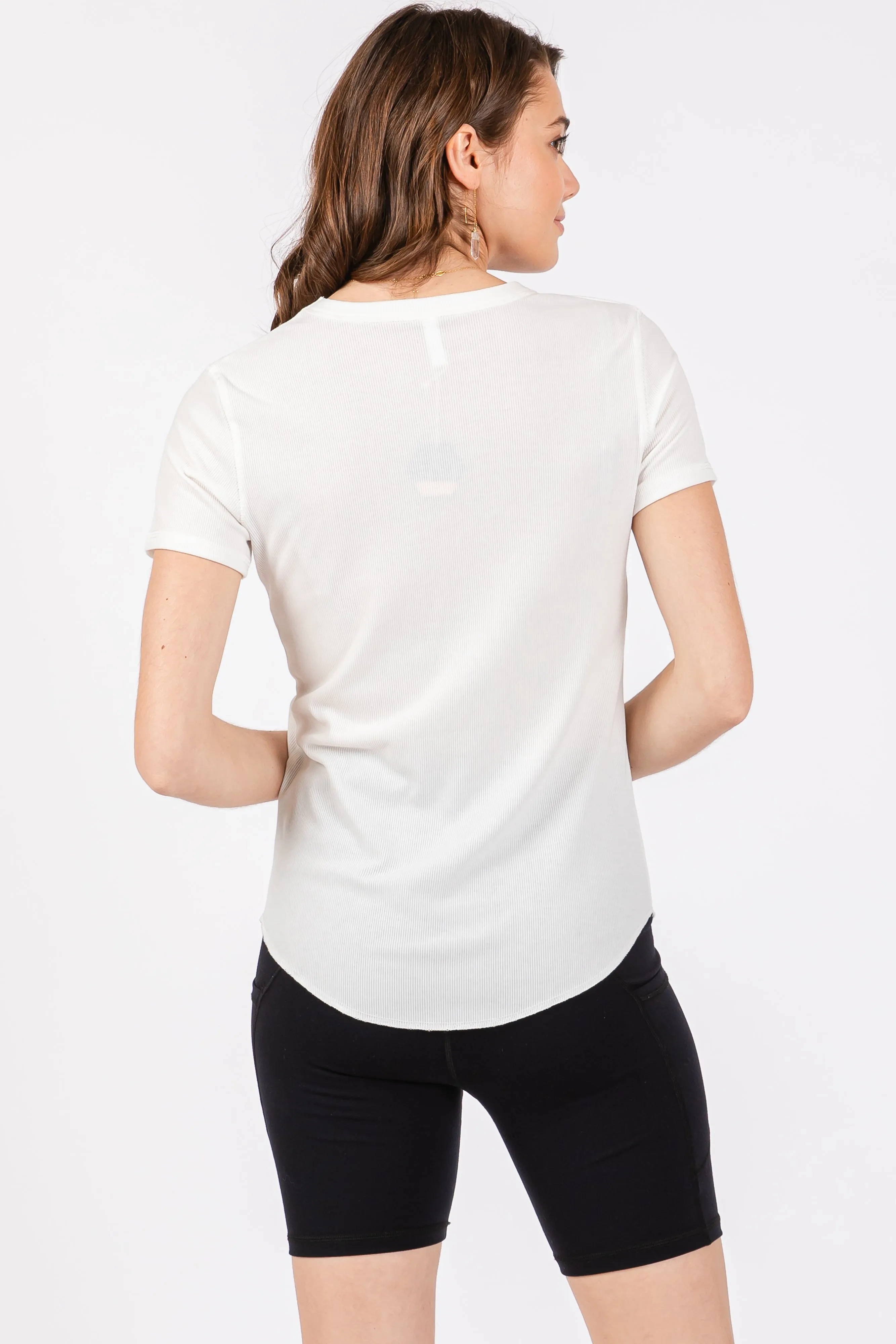 White Ribbed Short Sleeve Curved Hem Top sold by Pinkblush product image thumbnail 5