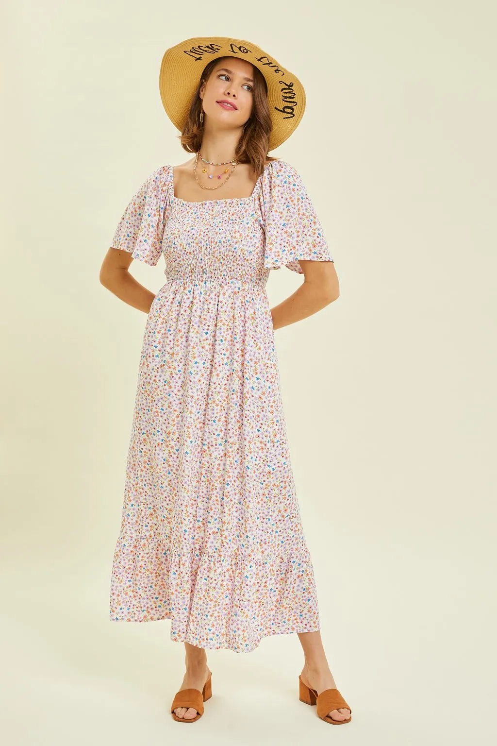 Ivory Floral Smocked Maternity Maxi Dress sold by Pinkblush product image thumbnail 4