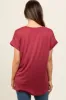 Burgundy V-Neck Pocket Short Sleeve Shirt sold by Pinkblush