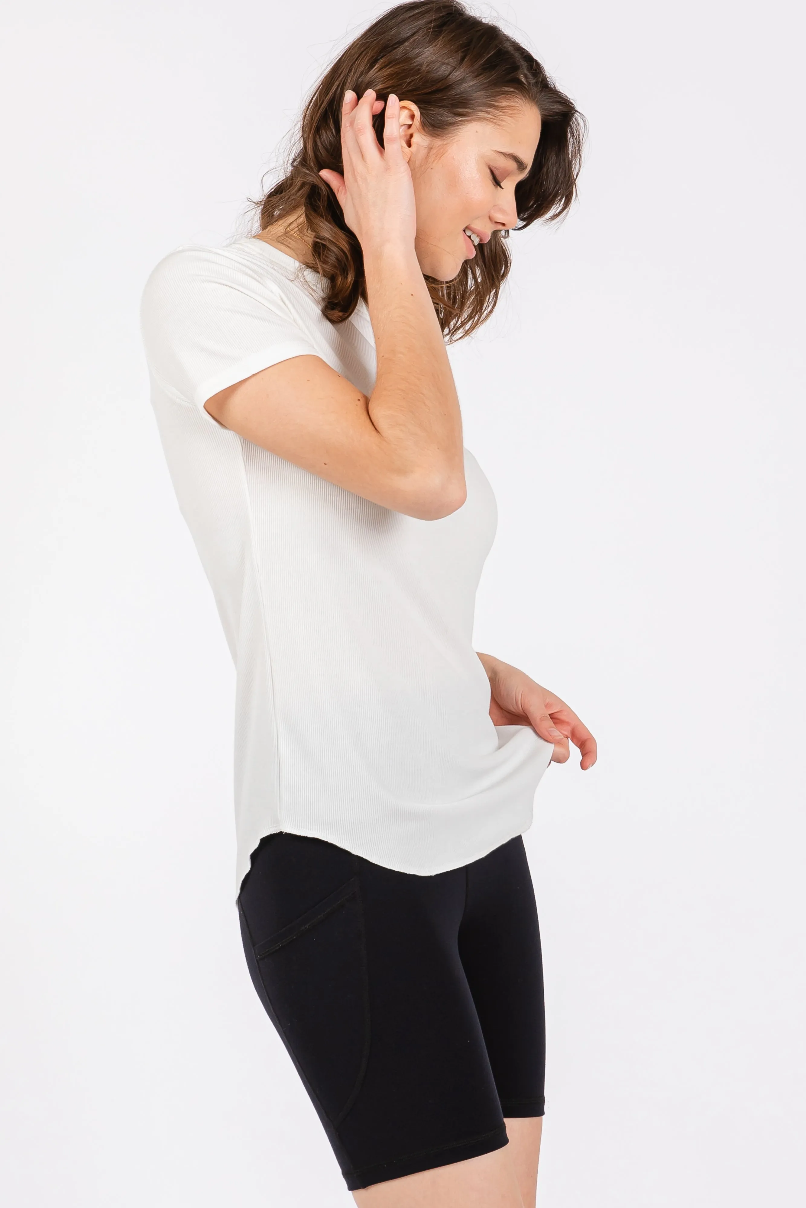 White Ribbed Short Sleeve Curved Hem Top sold by Pinkblush product image thumbnail 4
