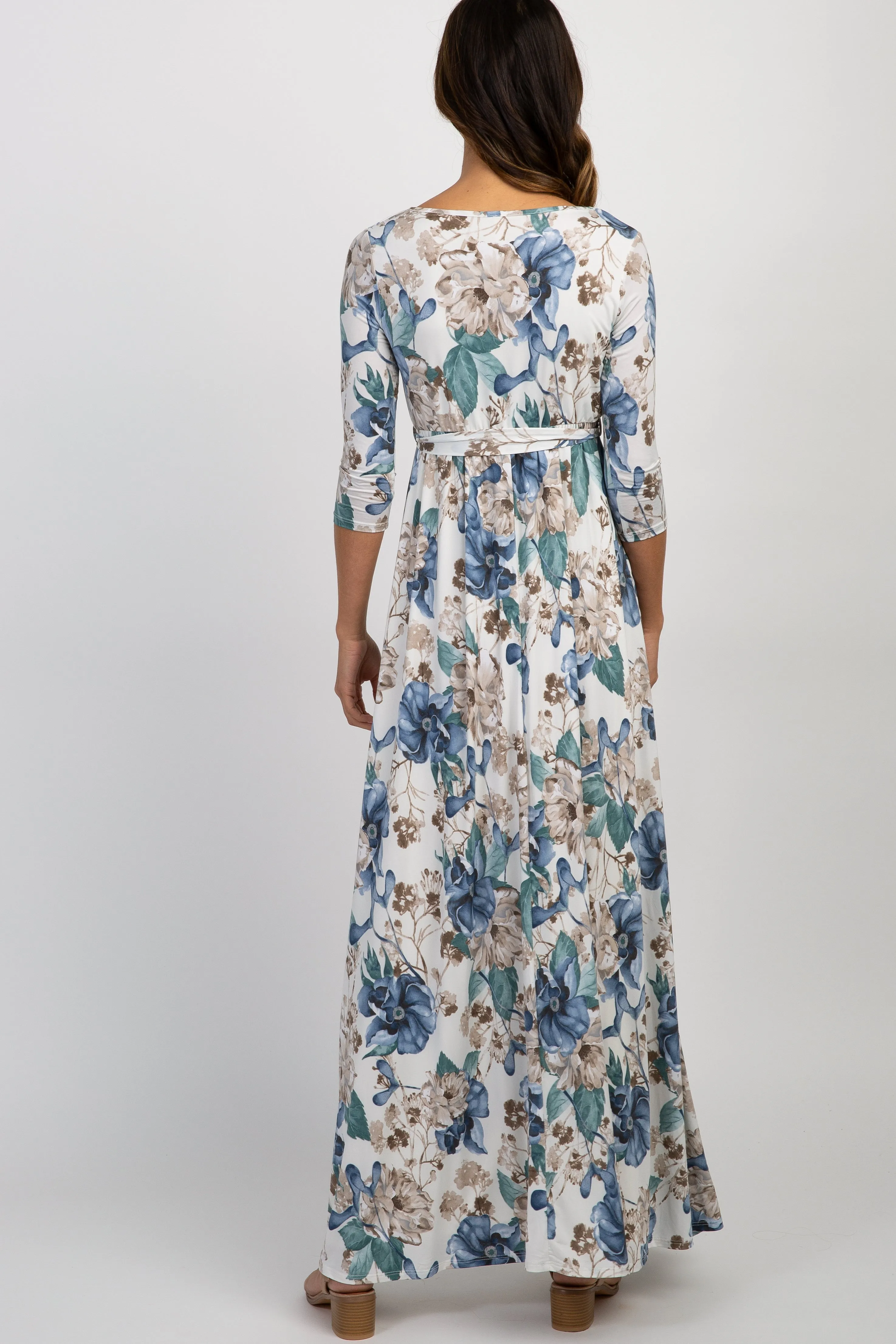 PinkBlush Ivory Floral Sash Tie Maternity/Nursing Maxi Dress sold by Pinkblush product image thumbnail 3