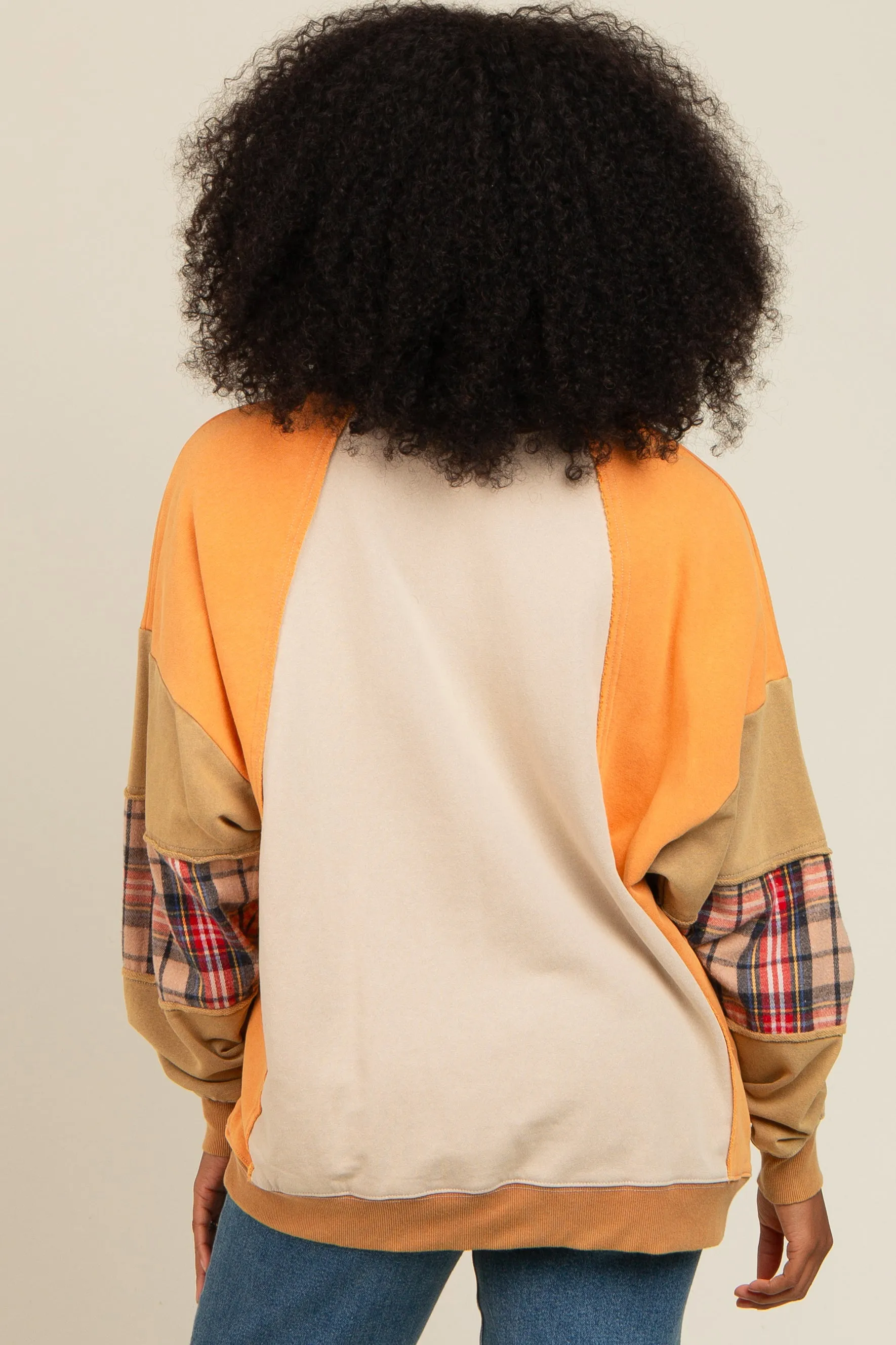 Peach Colorblock Plaid Dolman Sleeve Pullover sold by Pinkblush product image thumbnail 4