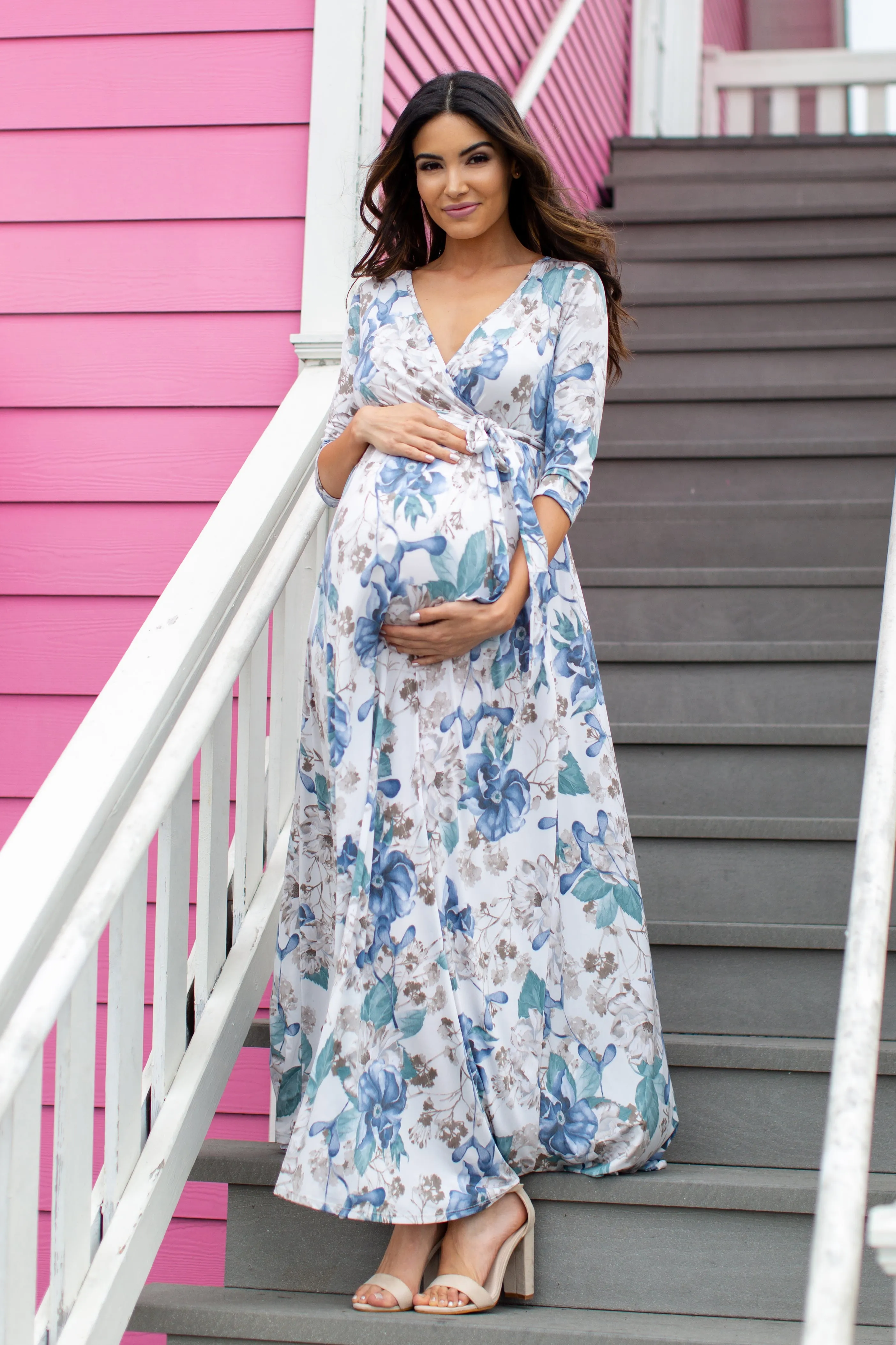 PinkBlush Ivory Floral Sash Tie Maternity/Nursing Maxi Dress sold by Pinkblush product image thumbnail 4