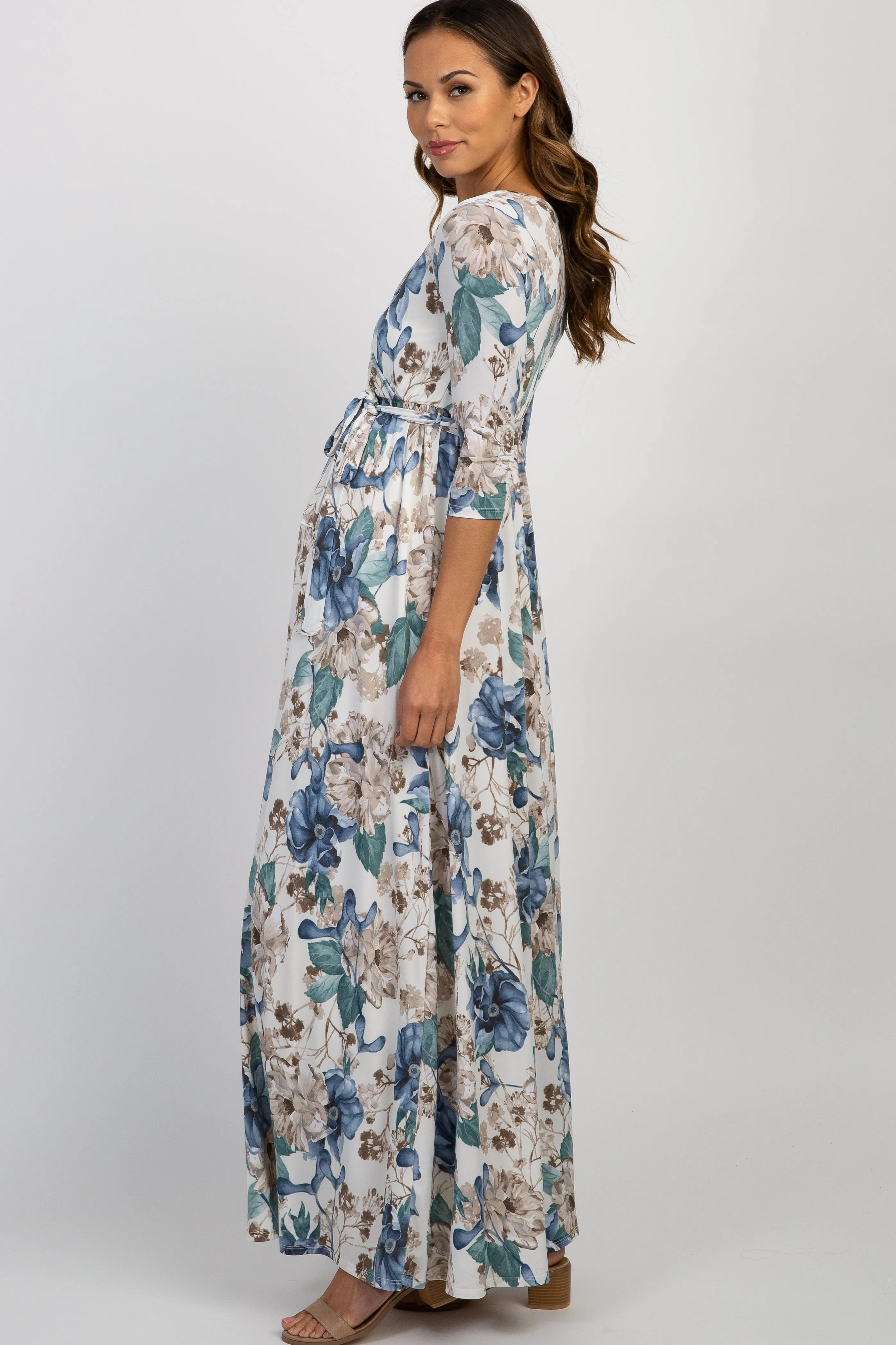 PinkBlush Ivory Floral Sash Tie Maternity/Nursing Maxi Dress sold by Pinkblush product image thumbnail 2